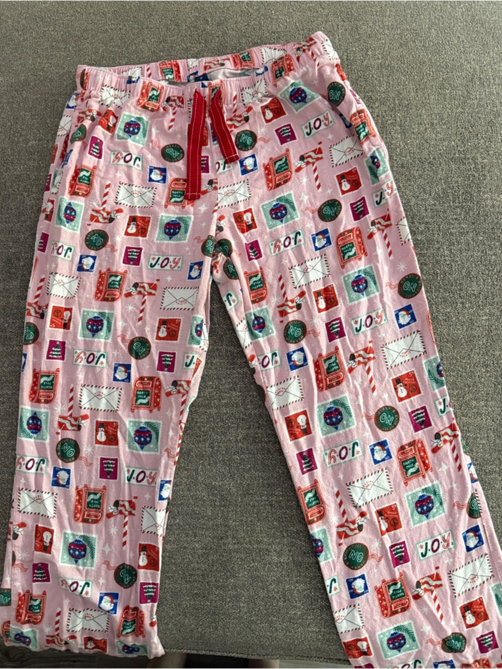 Old Navy Pink Holiday Print Pajama Pants with Red Drawstring